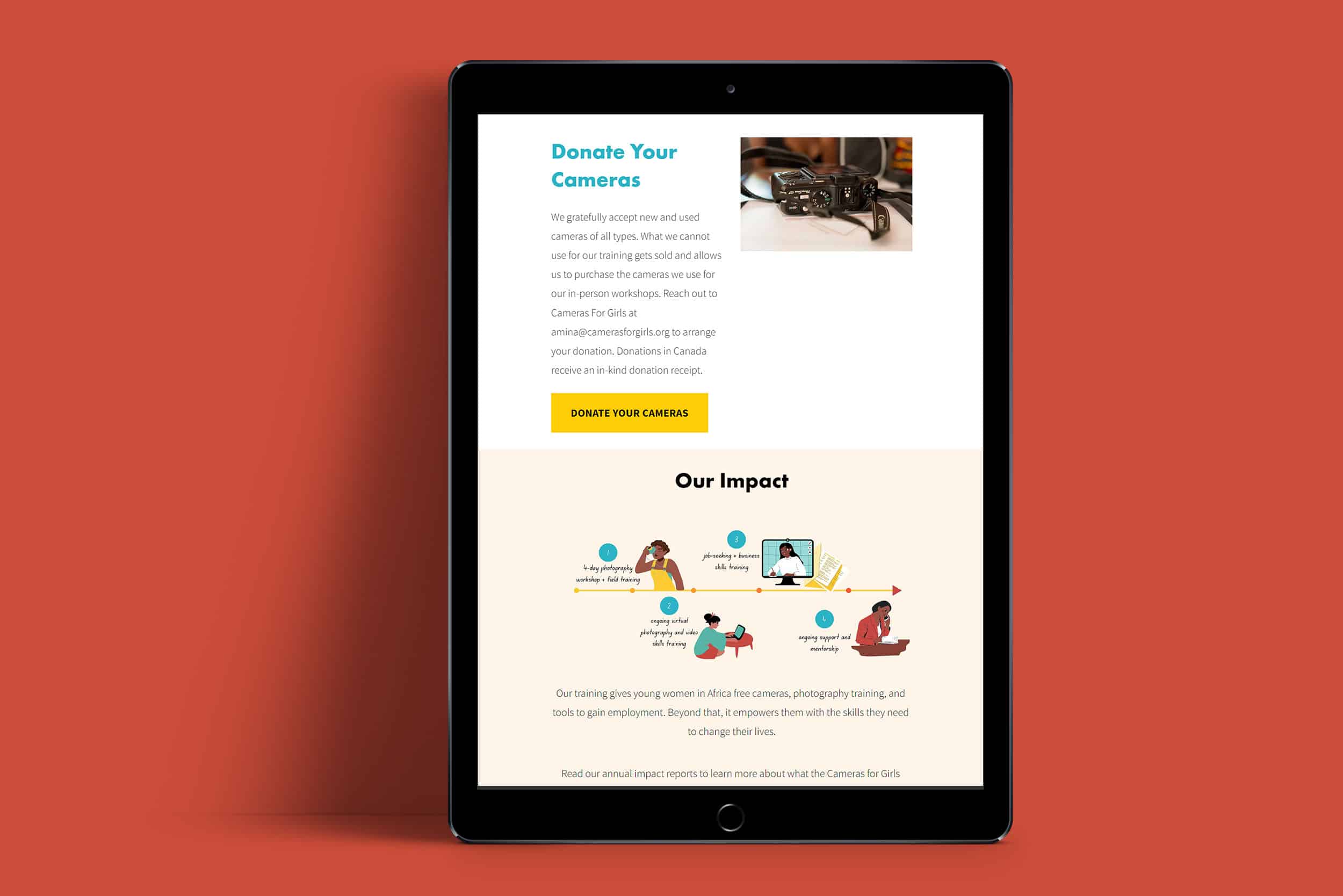 Cameras for Girls Impact page on a tablet